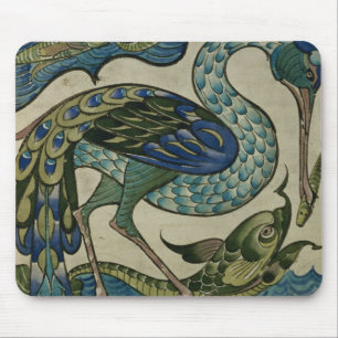 Tile design of heron and fish, by Walter Crane Mouse Pad