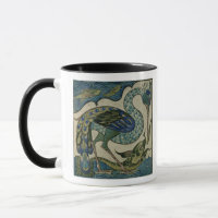 Tile design of heron and fish, by Walter Crane