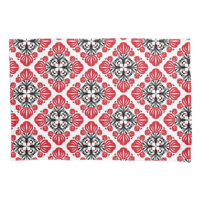 Tile floral pattern. Folk art bloom.  Pillowcase (Front)