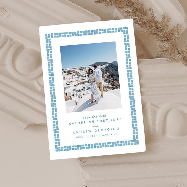 Tile frame simple Greek blue photo destination  Save The Date (Creator Uploaded)