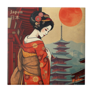 Tile Japan geisha maiko japanese decoration 