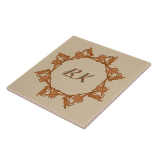 Tile - Leaves in Circle with Initials