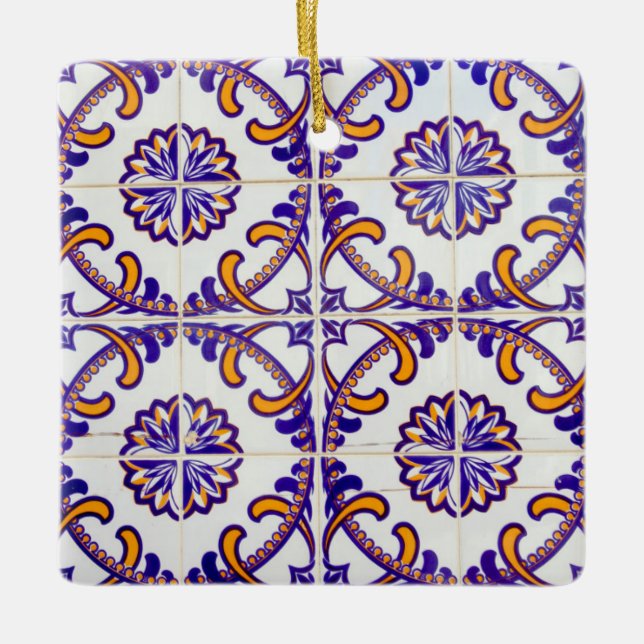 Tile pattern close-up, Portugal Ceramic Ornament (Front)