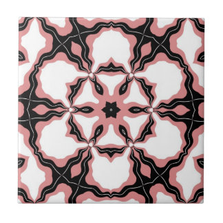 Tile, Pink, White & Black Flower Design Tile