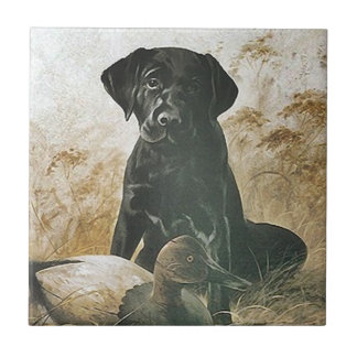 Tile Vintage Hunting Dog puppy Lab Retriever Decoy