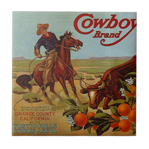 Tile Vintage Kitchen Can Label Cowboy Brand Steer