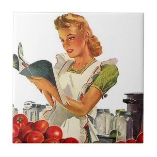 Tile Vintage Kitchen Cook Retro Stylish Lady Chef