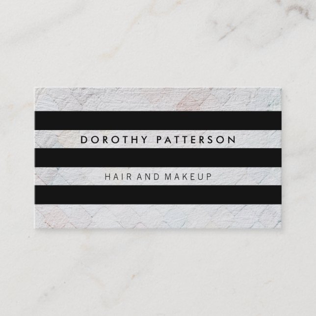 Tile White Pattern / Black Stripes Modern Business Card (Front)