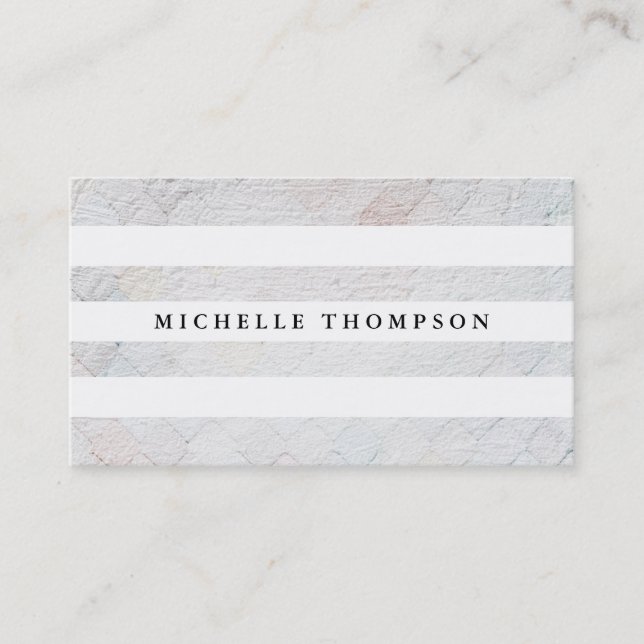 Tile White Pattern / White Stripes Modern Business Card (Front)