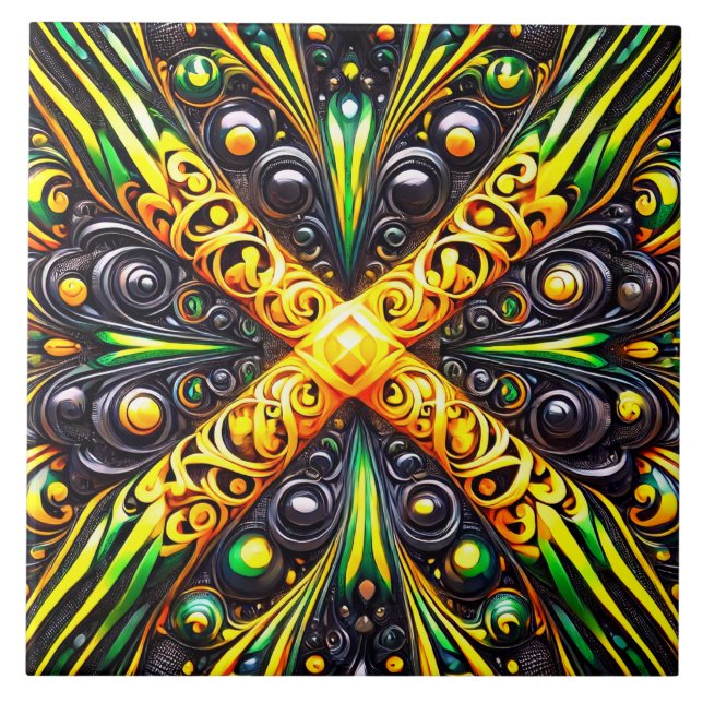 Tile with Jamaican Colours modern Design (Front)