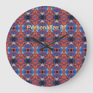 Tiled and mirrored coloured metallic triangles large clock