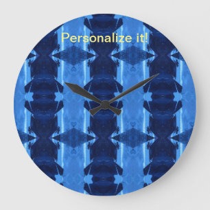 Tiled and mirrored psychedelic blue & white design large clock