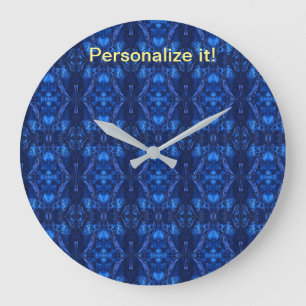 Tiled and mirrored psychedelic blues design large clock