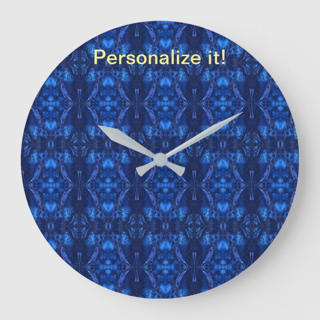 Tiled and mirrored psychedelic blues design large clock (Front)