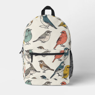 Tiled Birds Pattern Printed Backpack