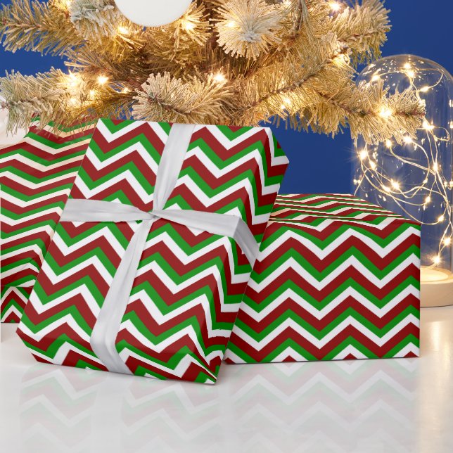 Tiled Christmas chevron pattern red white green Wrapping Paper (Holidays)