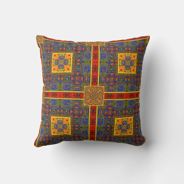 Tiled Collage of Vintage Japanese Patterns Throw Pillow (Back)