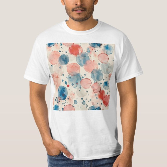 Tiled Colourful Bubble Watercolor Pattern T-Shirt (Front)