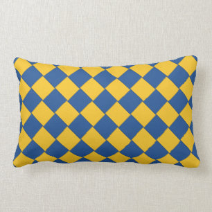 Tiled Diagonal Woven Blue and Yellow Lumbar Pillow