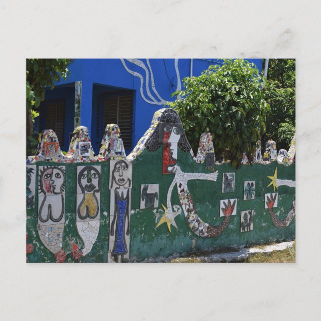 Tiled Fence Mermaid Art in Cuba Postcard (Front)