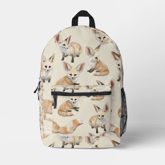 Tiled Fennec Fox Pattern Printed Backpack (Front)
