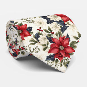 tiled festive tiled Christmas poinsettias Tie