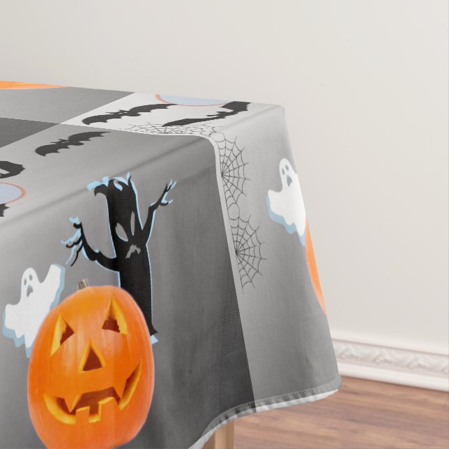 Tiled Ghost Pumpkin Bats Halloween Design Tablecloth (In Situ)