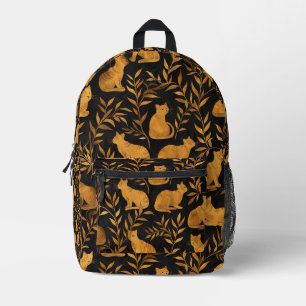 Tiled Golden Cat Pattern Printed Backpack
