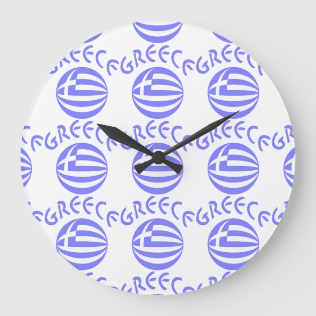 Tiled Greek Flag Sphere & Greece Large Clock (Front)