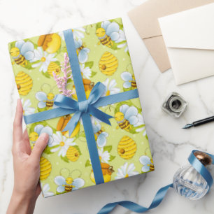 Tiled honey bee pattern party wrapping paper