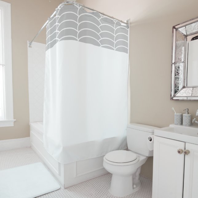 Tiled Light Grey Art Deco Curves White Colour Bloc (In Situ)