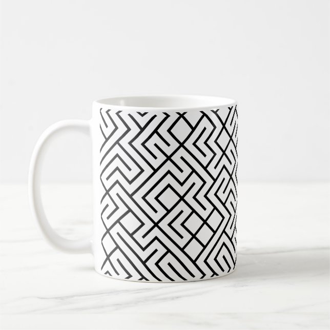 Tiled Lines Generative (Black on White) Unique Coffee Mug (Left)