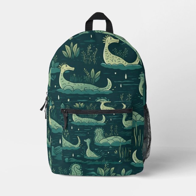 Tiled Loch Ness Monster Pattern Printed Backpack (Front)
