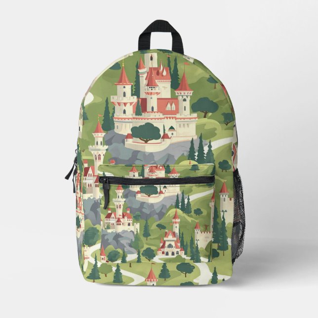 Tiled Medieval Castle Pattern Printed Backpack (Front)