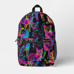 Tiled Neon Cat Pattern Printed Backpack