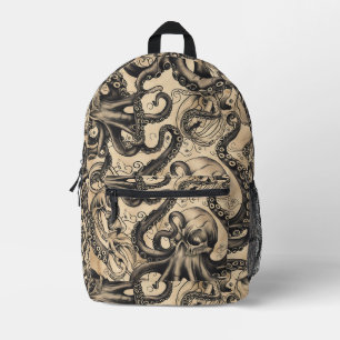 Tiled Octopus Skull Tattoo Pattern Printed Backpack