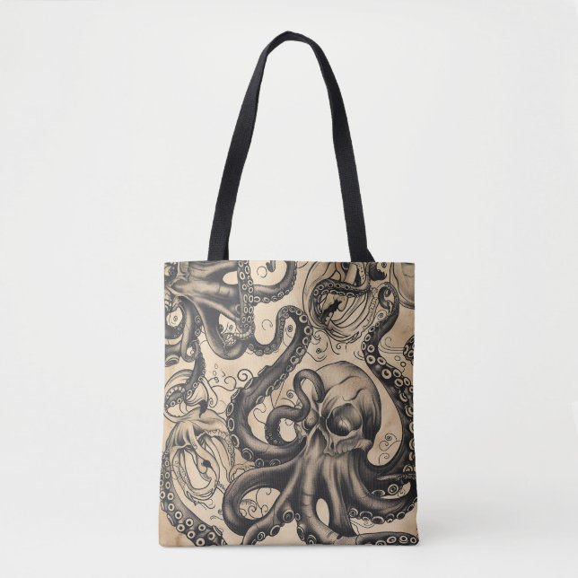 Tiled Octopus Skull Tattoo Pattern Tote Bag (Front)