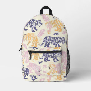 Tiled Pastel Tiger Pattern Printed Backpack
