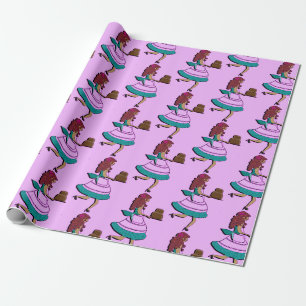 Tiled Pattern of Vintage-like Cake Lady in Dress Wrapping Paper
