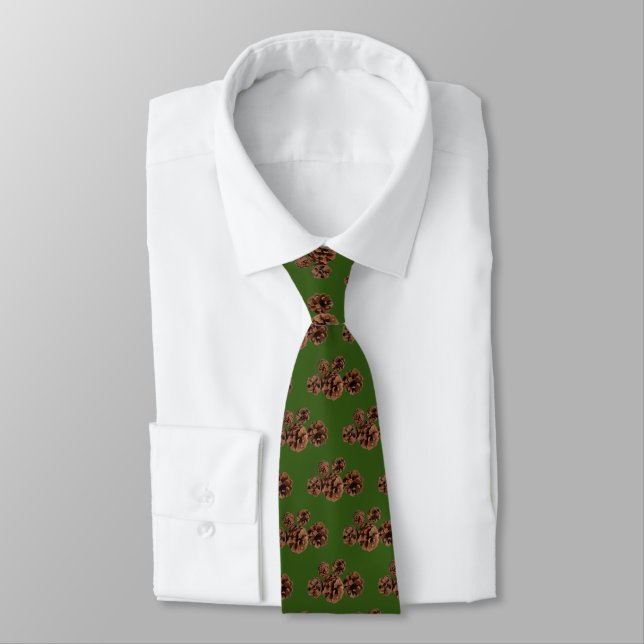 Tiled Pine Cone Cluster Photo on Green Background Tie (Tied)