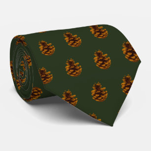 Tiled Pine Cone Photo on Green Background Tie