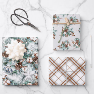 tiled pinecones and plaid Christmas Wrapping Paper Sheet