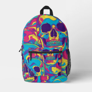 Tiled Psychedelic Skulls Pattern Printed Backpack