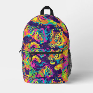Tiled Psychedelic Tiger Pattern Printed Backpack