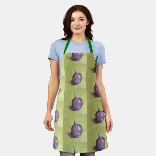 Tiled Purple Onions on yellow green, aprons