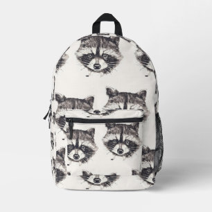 Tiled Racoon Pattern Printed Backpack