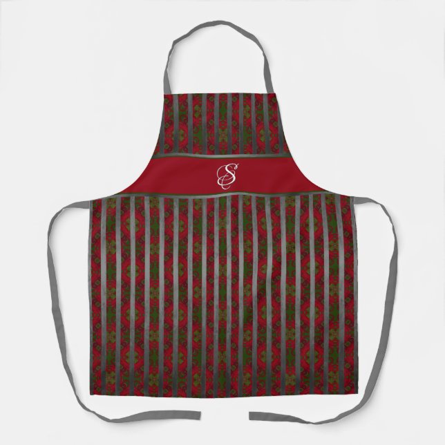 Tiled Red and Grey Striped Pattern Apron (Front)