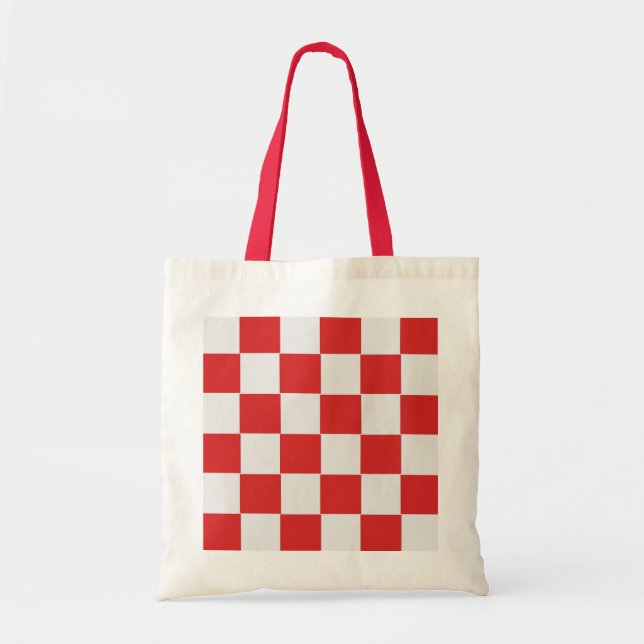 Tiled Red and White Woven Pattern Tote Bag (Front)