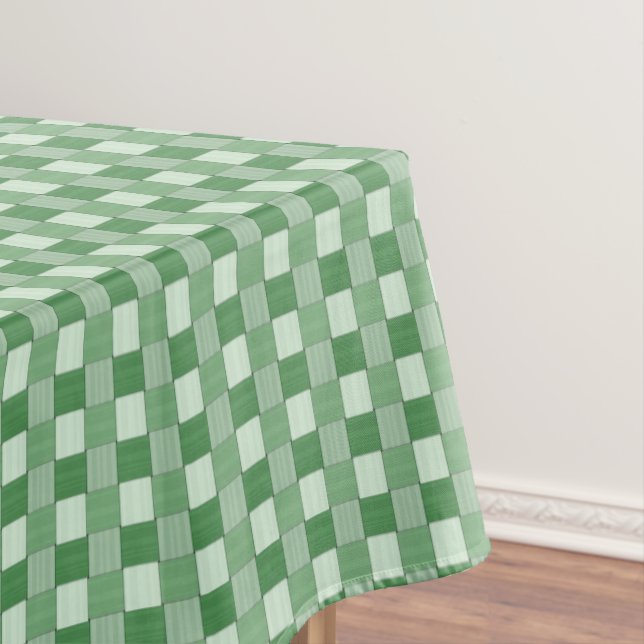 Tiled Spring Green Woven Pattern Tablecloth (In Situ)