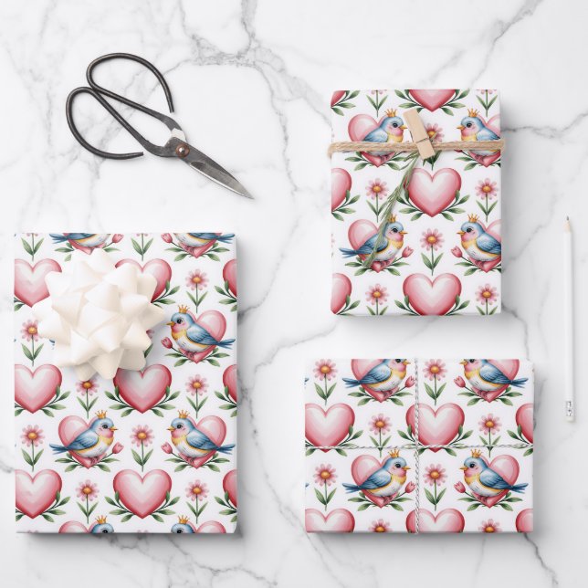 Tiled Wedding love birds pattern  Wrapping Paper Sheet (Front)